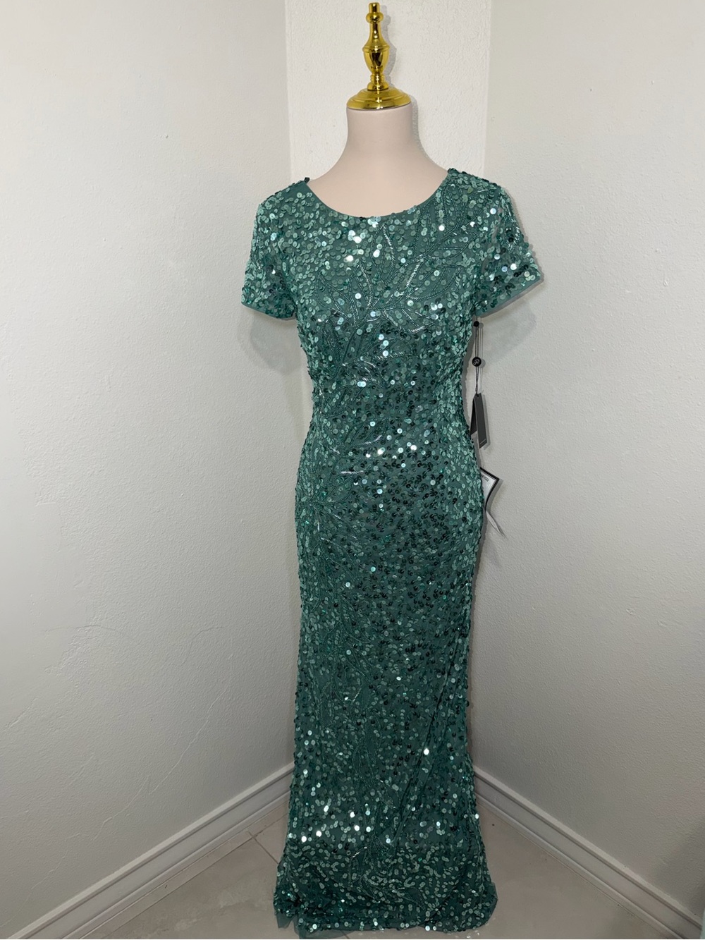 Women’s Green Slate Sequin Evening Gown